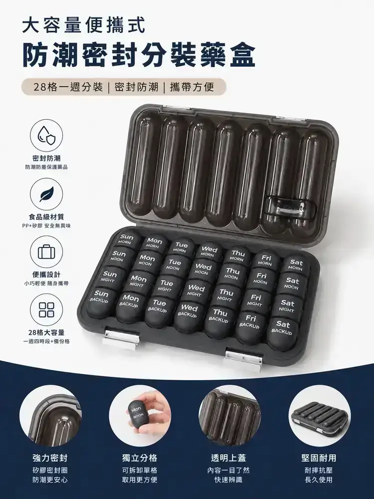 大容量便攜式防潮密封分裝藥盒
