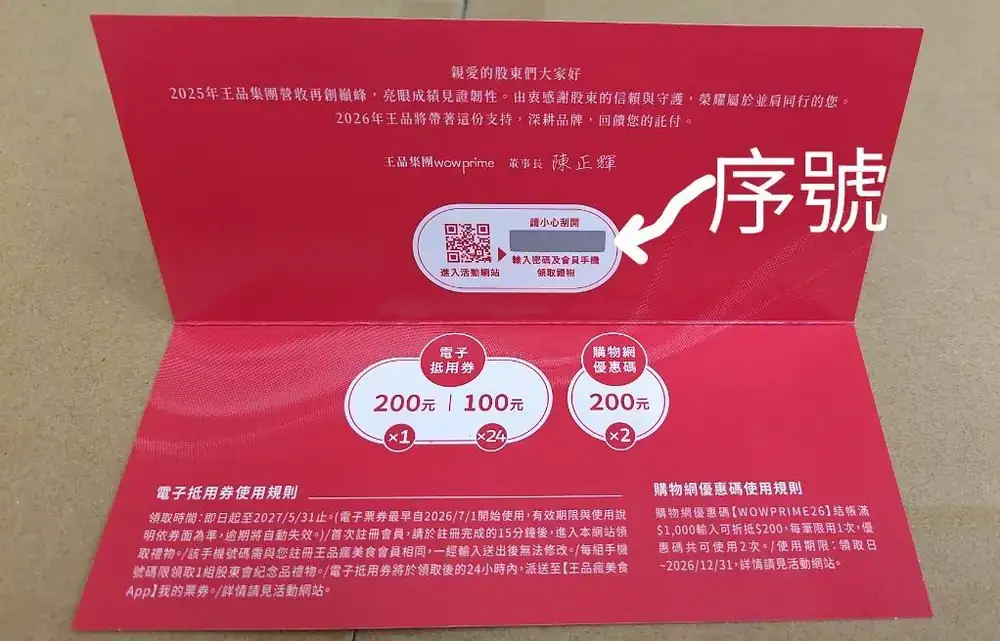 2026年王品股東大禮包